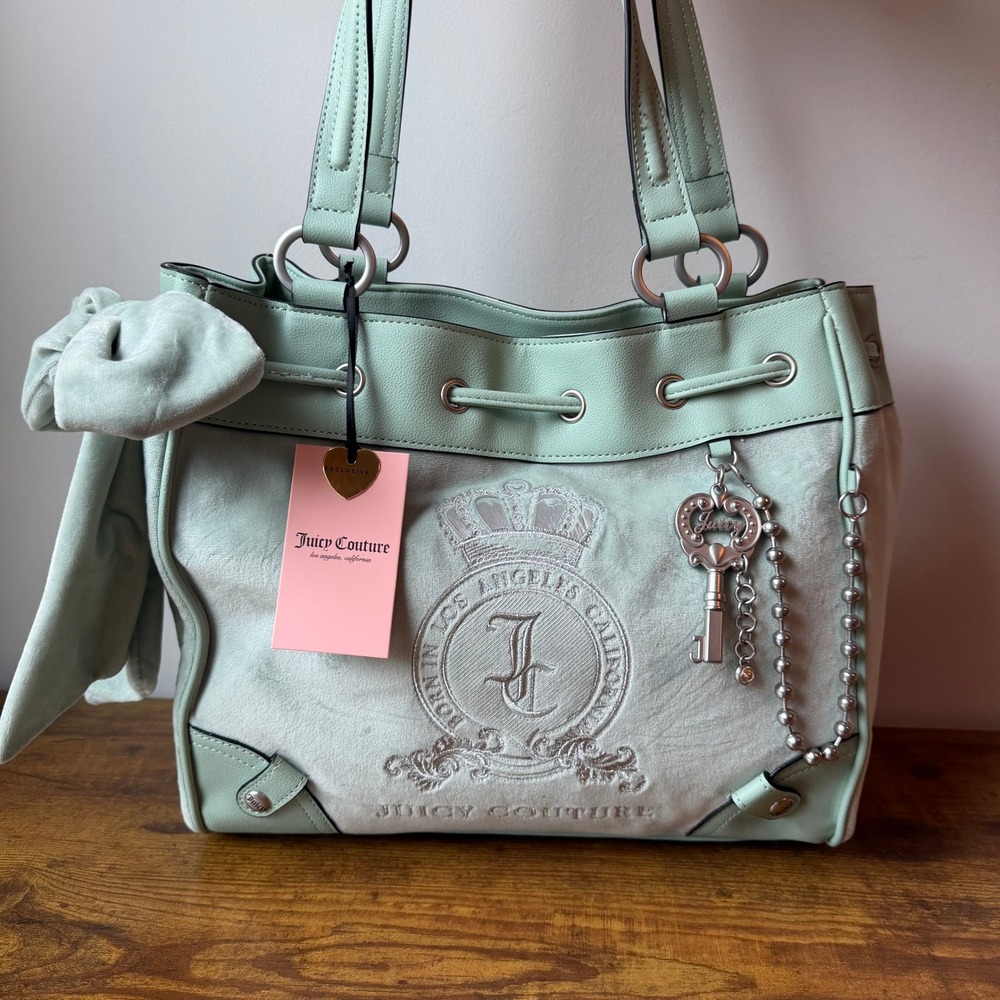 New Juicy Couture Classic Juicy Lovers Frosty Green Daydreamer Tote Handbag Y2K